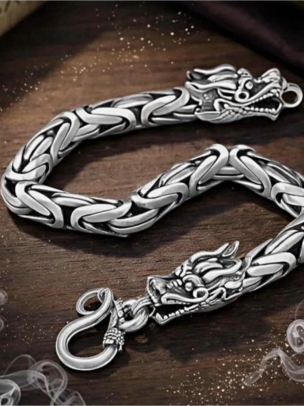 Sterling Silver Dragon Chain Bracelet - Black and Silver